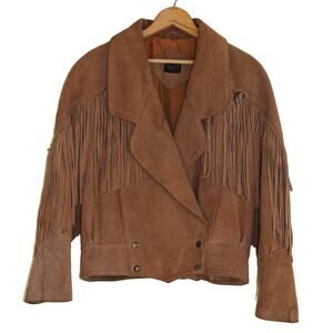 Vintage TAXI Leather Suede Fringe Western Conch Jacket Coat Size Medium